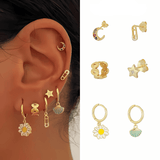 18K GOLD HOOP & DANGLE EARRING SET