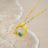 Golden Dolphin | Blue Crystal Dolphin Necklace