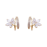 Gold Floral Earrings with Sparkling Zirconia