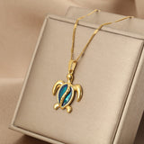 Golden Turtle | Blue Opal Gold Turtle Necklace