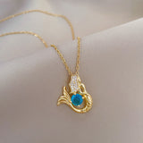 Golden-Blue Mermaid I Blue Crystal Necklace