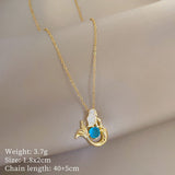 Golden-Blue Mermaid I Blue Crystal Necklace