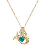 Golden-Blue Mermaid I Blue Crystal Necklace